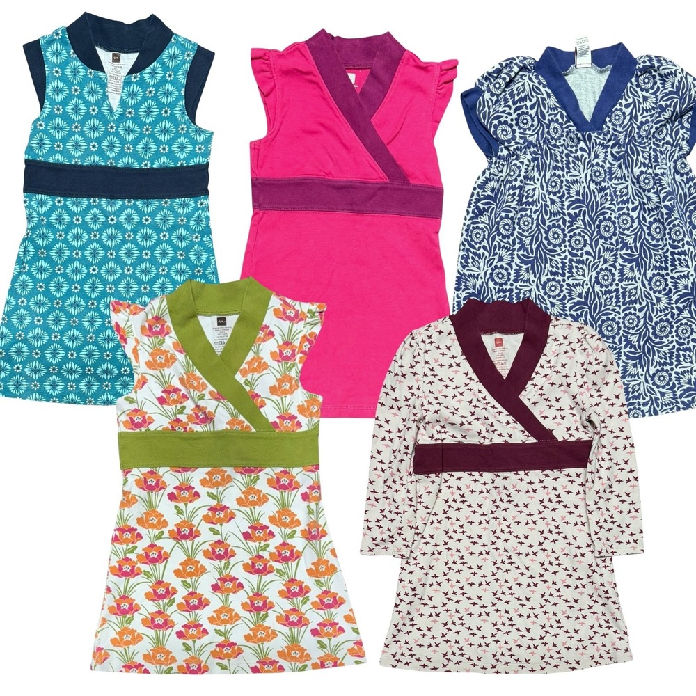 Lot of 5 Tea Collection Girls Dress Sz 3 Cotton Floral Artsy Long/Short‎ Sleeve